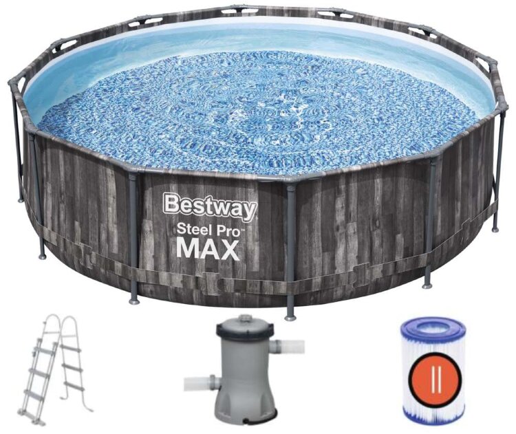 Каркасный бассейн Steel Pro MAX 366х100см, 9150л, фильтр-насос 2006л/ч, лестница с защитой BestWay/'5614X