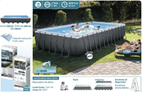 Бассейн каркасный прямоугольный Ultra Frame Pool 732х366х132 см, песочный фильтр и аксессуары Intex 26364